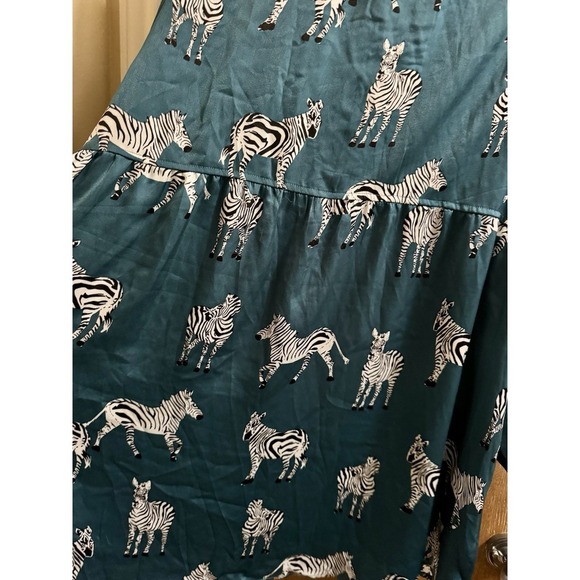 Umgee Boutique Satin Zebra Babydoll Top Dress Turquoise Button Down Flowy Sz L - Picture 9 of 11